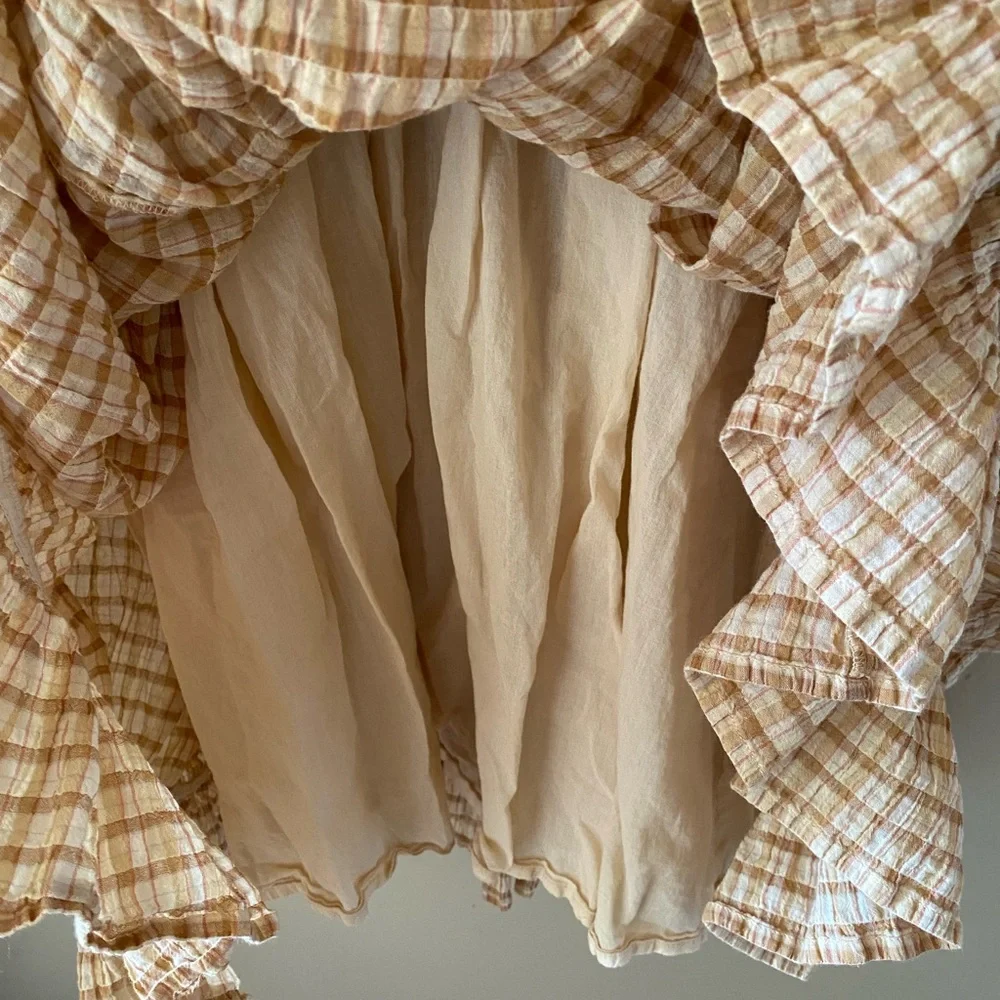 Bobbie Wren Boho Tiered Maxi Dress in Tan Check Print Large - Picture 4 of 9
